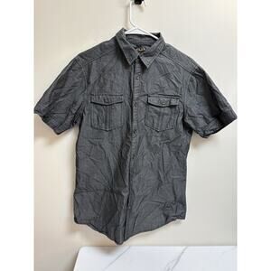 Helix Men's Short Sleeve Button Up Shirt Small Gray Chambray 100% Cotton Casual